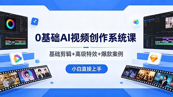 0基础AI视频创作系统课,基础剪辑+高级特效+爆款案例,小白直接上手-三零资源