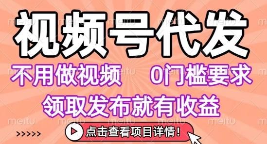 视频号代发,不用剪辑不用做视频,0门槛要求,领取发布就有收益,任务没有无上限,小白轻松上手【揭秘】-三零资源
