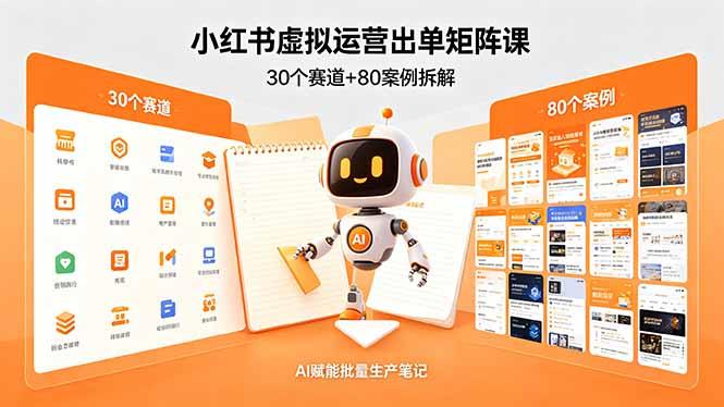 小红书虚拟运营出单矩阵课：30个赛道+80案例拆解，AI赋能批量生产笔记-三零资源