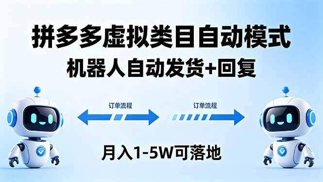 多多虚拟类目自动模式，机器人自动发货 + 回复，月入 1-5W 可落地-三零资源