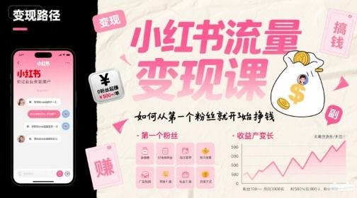 小红书流量变现课,如何从第一个粉丝就开始挣钱-三零资源
