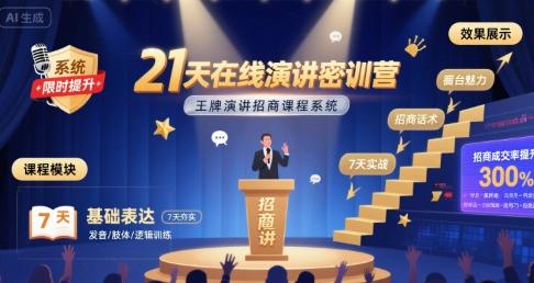 21天在线演讲密训营,王牌演讲招商课程系统-三零资源