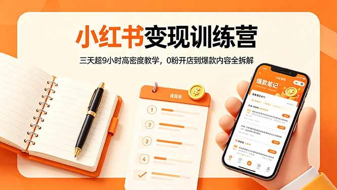 小红书变现训练营:三天超9小时高密度教学,0粉开店到爆款内容全拆解-三零资源