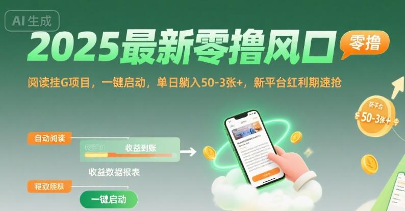 2025最新零撸风口,阅读挂G项目,一键启动,单日躺入 50-3张+,新平台红利期速抢【揭秘】-三零资源