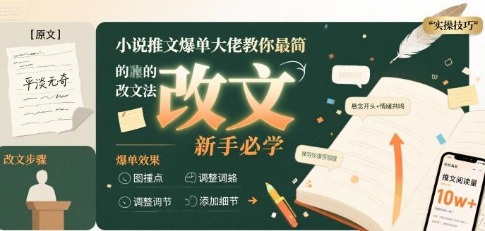 小说推文爆单大佬教你最简单的改文方法实操课，新手必学-三零资源
