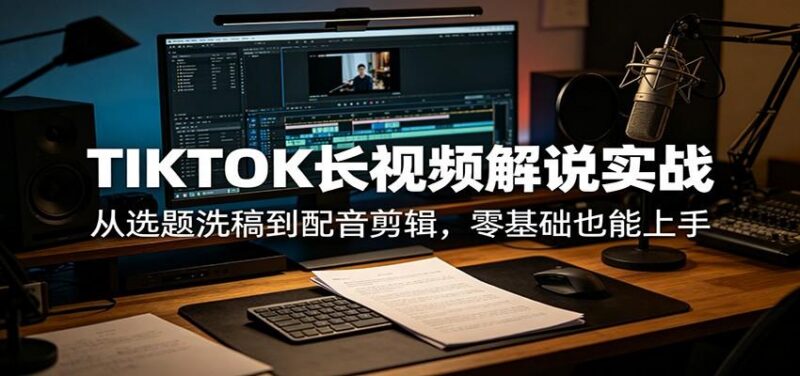 TIKTOK长视频解说实战：从选题洗稿到配音剪辑，零基础也能上手-三零资源