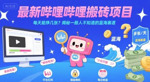 最新哔哩哔哩上B站搬砖项目,每天能挣几张?揭秘一般人不知道的蓝海赛道-三零资源