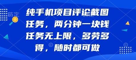 纯手机项目评论截图任务，两分钟一块钱 任务无上限多劳多得，随时随地都能做【揭秘】-三零资源