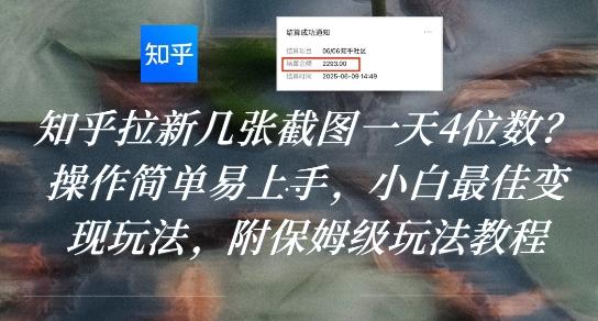 知乎拉新几张截图一天4位数?操作简单易上手,小白最佳变现玩法,附保姆级玩法教程-三零资源