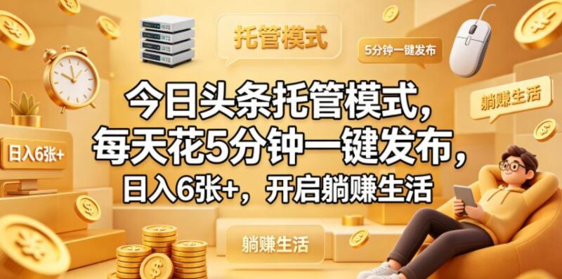 今日头条托管模式,每天花5分钟一键发布,日入6张+,开启躺賺生活【揭秘】-三零资源