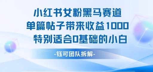 小红书女粉黑马赛道单篇帖子带来收益1k+,特别适合0基础的小白-三零资源