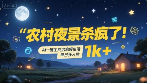 农村夜景杀疯了！AI一键生成治愈系慢生活，单日狂入1k+-三零资源