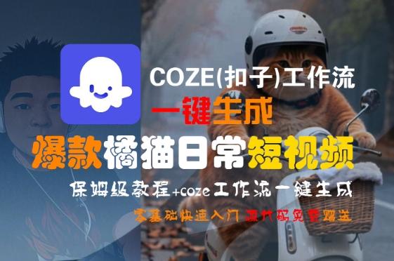 COZE(扣子)工作流一键生成爆款橘猫日常短视频,保姆级教程,零基础快速入门-三零资源