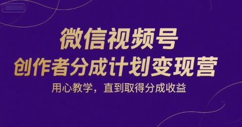 微信视频号创作者分成计划变现营,用心教学,直到取得分成收益-三零资源