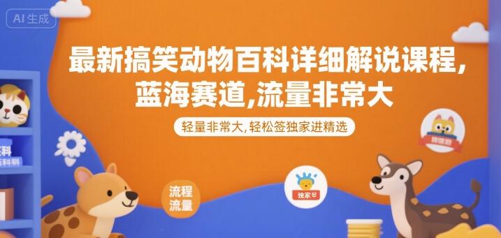 最新搞笑动物百科详细解说课程,蓝海赛道,流量非常大,轻松签独家进精选-三零资源