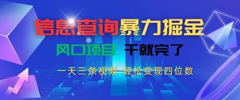 信息查询暴力掘金,一天三条视频,轻松变现四位数,风口项目干就完了【揭秘】-三零资源