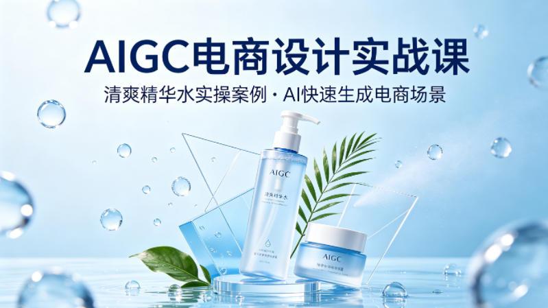 AIGC电商设计实战课,以清爽精华水为实操案例,教你用AI快速生成电商场景-三零资源
