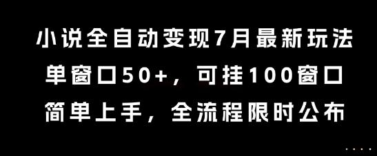 小说全自动变现7月玩法，单窗口50+，可挂100窗口，简单上手，全流程限时公布【揭秘】-三零资源