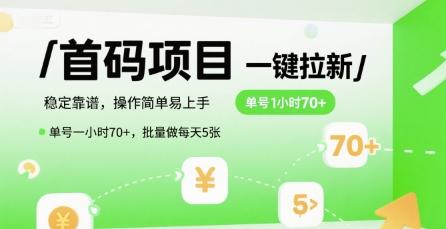 首码一键拉新项目,稳定靠谱,操作简单易上手,单号一小时70+,批量做每天5张【揭秘】-三零资源