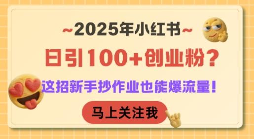 2025年小红书日引100+创业粉？这招新手抄作业也能爆流量！-三零资源