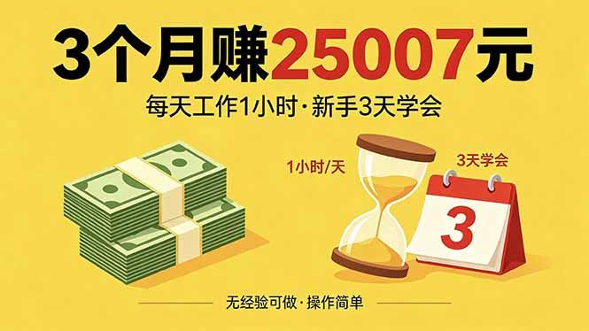 3个月赚钱25007元,每天工作1个小时,新手3天全部学会!-三零资源