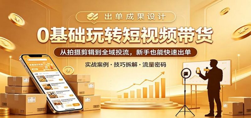 0基础玩转短视频带货：从拍摄剪辑到全域投流，新手也能快速出单-三零资源