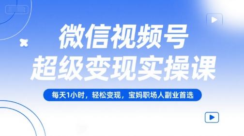 微信视频号超级变现实操课,每天1小时,轻松变现,宝妈职场人副业首选-三零资源