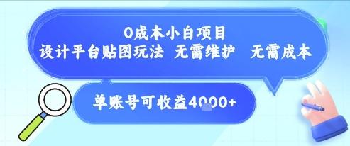 0成本小白项目，设计平台贴图玩法，无需维护，无需成本，单账号单月可产生收益4k+-三零资源