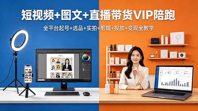 短视频+图文+直播带货VIP陪跑,全平台起号+选品+实拍+剪辑+投放+变现全教学-三零资源