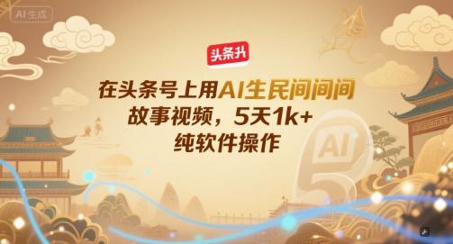在头条号上用AI生民间故事视频，5天1k+，纯软件操作-三零资源