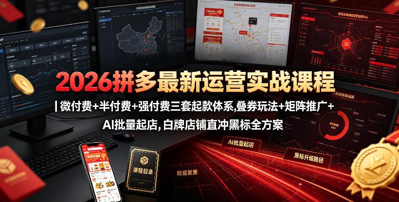 2026拼多多最新运营实战课程|微付费+半付费+强付费三套起款体系,叠券玩法+矩阵推广+AI批量起店,白牌店铺直冲黑标全方案 图1