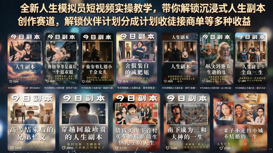 全新人生模拟员短视频实操教学，带你解锁沉浸式人生副本创作赛道，解锁伙伴计划分成计划收徒接商单等多种收益 图1