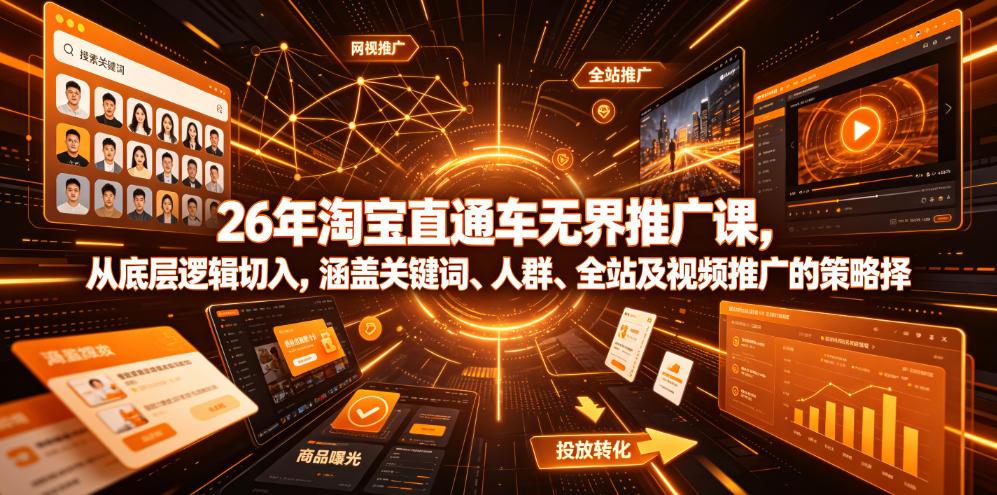 26年淘宝直通车无界推广课，从底层逻辑切入，涵盖关键词、人群、全站及视频推广的策略选择 图1