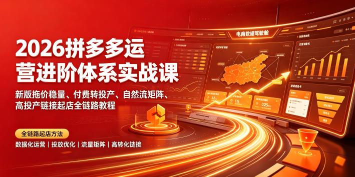 2026拼多多运营进阶体系实战课|新版拖价稳量、付费转投产、自然流矩阵、高投产链接起店全链路教程 图1