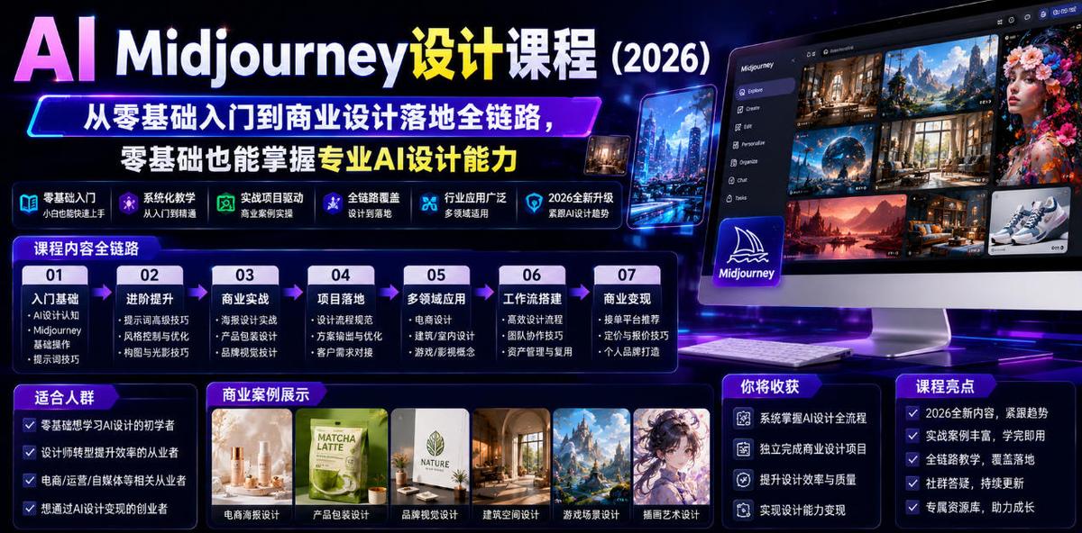 AI Midjourney设计课程（2026），从零基础入门到商业设计落地全链路，零基础也能掌握专业AI设计能力 图1