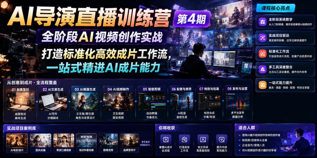 AI导演直播训练营第4期|全阶段AI视频创作实战,打造标准化高效成片工作流,一站式精进AI成片能力 图1