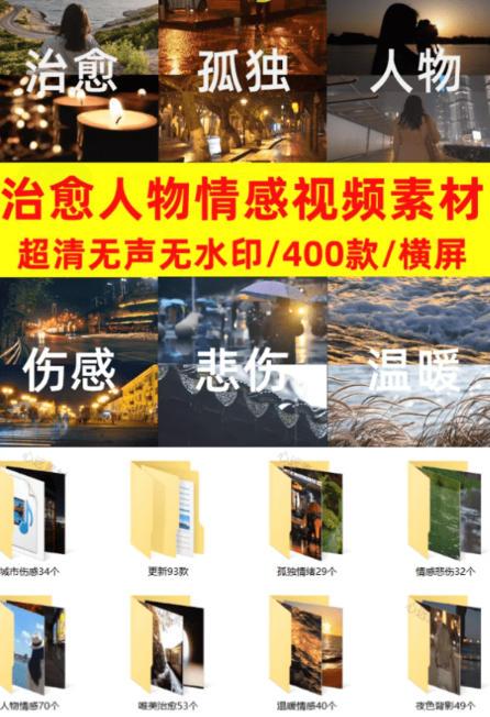 爆款短视频常用视频素材！抖音治愈伤感人物情感视频素材，400款合集，无声无水印，视频感氛围拉满 图1
