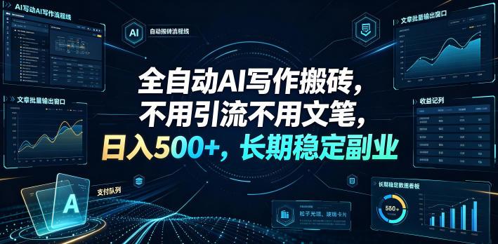 全自动AI写作搬砖，不用引流不用文笔，日入500+，长期稳定副业【揭秘】 图1