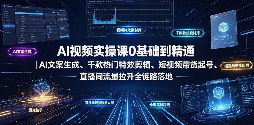 AI视频实操课0基础到精通|AI文案生成、千款热门特效剪辑、短视频带货起号、直播间流量拉升全链路落地 图1