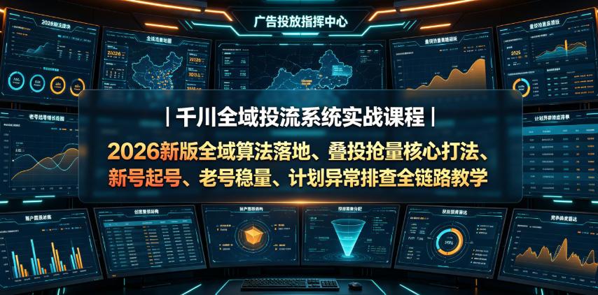千川全域投流系统实战课程｜2026新版全域算法落地、叠投抢量核心打法、新号起号、老号稳量、计划异常排查全链路教学 图1