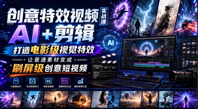 创意特效视频实战课，AI+剪辑打造电影级视觉特效，让普通素材变成刷屏级创意短视频 图1