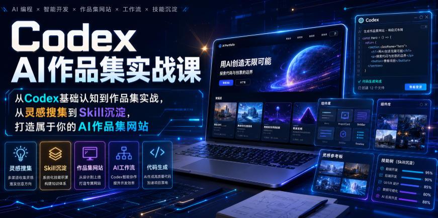Codex AI作品集实战课，从Codex基础认知到作品集实战，从灵感搜集到Skill沉淀，打造属于你的AI作品集网站 图1