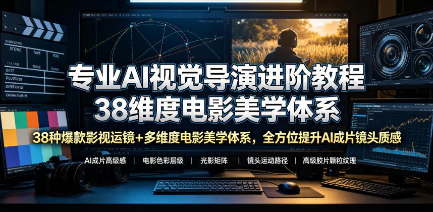 专业AI视觉导演进阶教程,38种爆款影视运镜+多维度电影美学体系,全方位提升AI成片高级感与镜头质感 图1