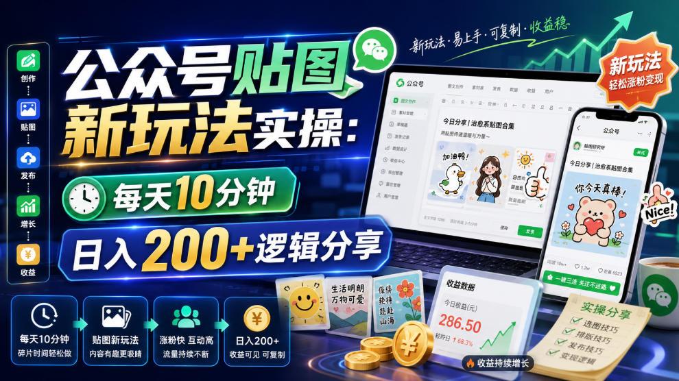 公众号贴图新玩法实操，每天10分钟，日入200+逻辑分享 图1