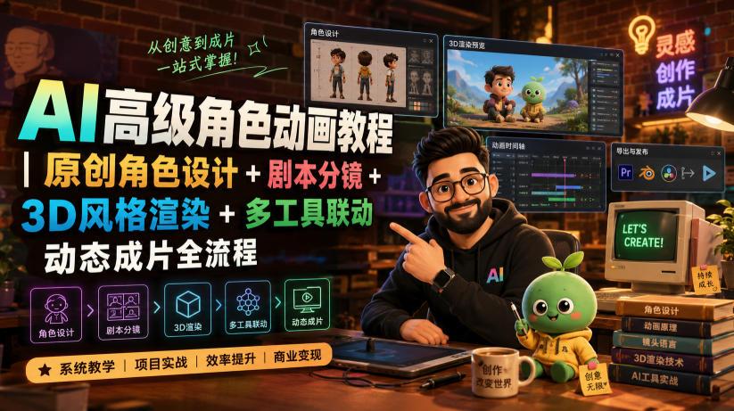 AI高级角色动画教程|原创角色设计+剧本分镜+3D风格渲染+多工具联动动态成片全流程【中英字幕】 图1