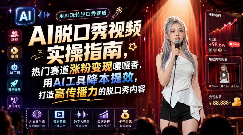 AI脱口秀视频实操指南，热门赛道涨粉变现嘎嘎香，用AI工具降本提效，打造高传播力的脱口秀内容 图1