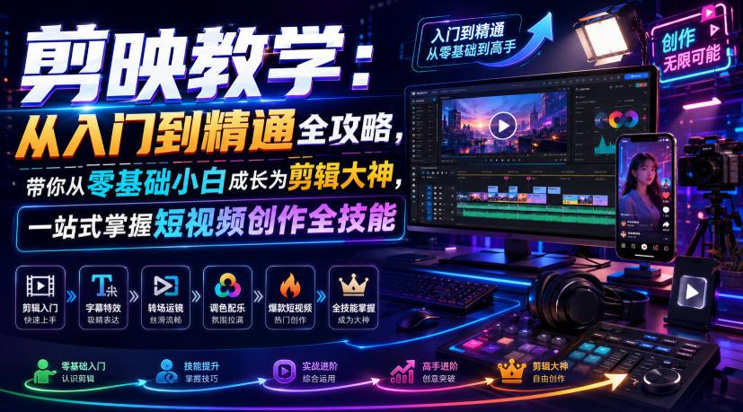 剪映教学:从入门到精通全攻略,带你从零基础小白成长为剪辑大神,一站式掌握短视频创作全技能 图1