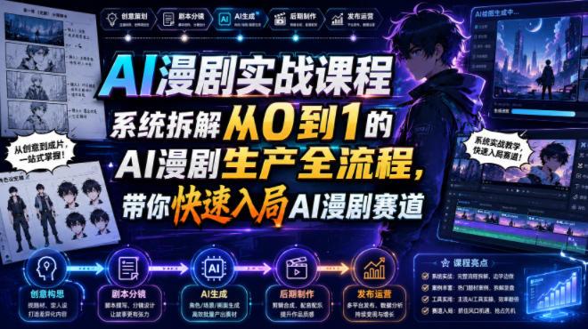 AI漫剧实战课程,系统拆解从0到1的AI漫剧生产全流程,带你快速入局AI漫剧赛道 图1