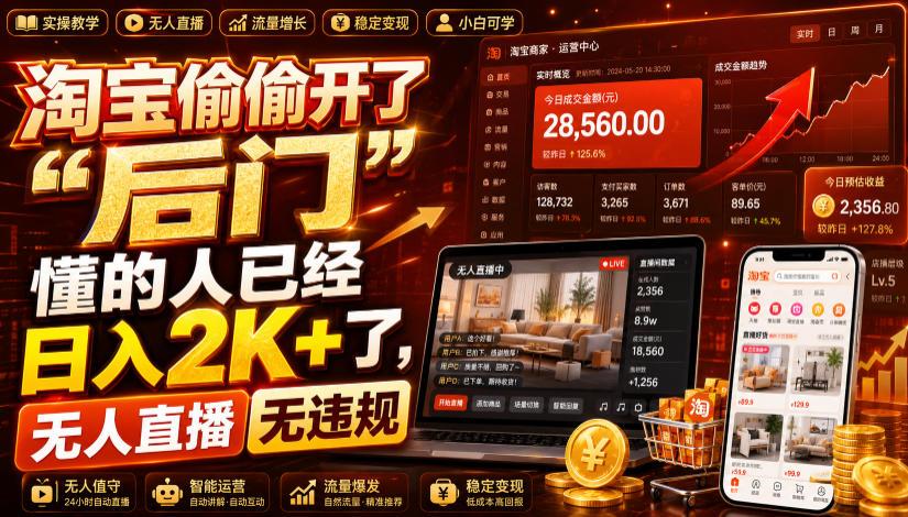 淘宝偷偷开了“后门”,懂的人已经日入2K+了,无人直播无违规,一台电脑=一家24小时营业的线上门店【揭秘】 图1