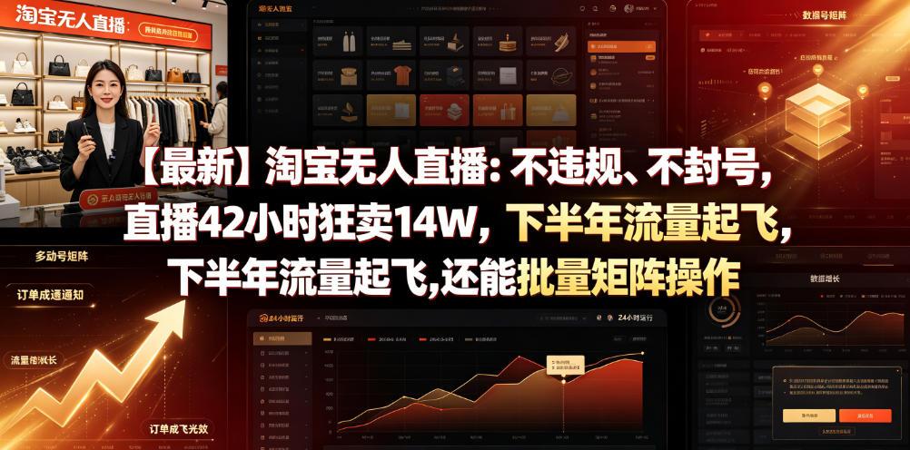 【最新】淘宝无人直播:不违规、不封号,直播42小时狂卖14W,下半年流量起飞,还能批量矩阵操作【揭秘】 图1